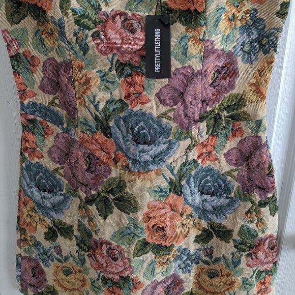 Pretty Little Thing NWT Stone Floral Twill Bodycon Dress Sz 6 - Picture 4 of 7